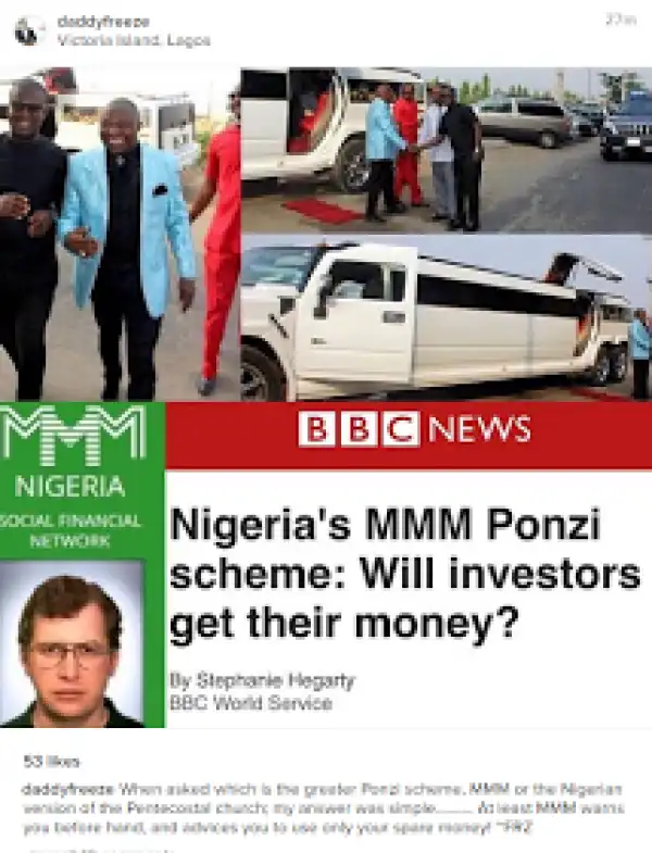 OAP Freeze says the Nigerian Pentecostal church is a worse Ponzi scheme than MMM